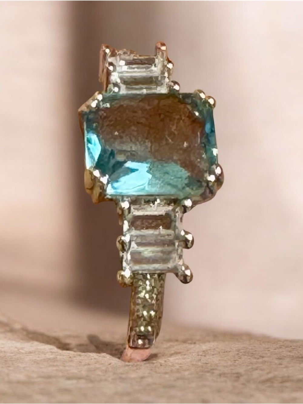 Blue Aquamarine Diamanté Halo Cocktail Ring - Women Jewelry Sz 7 NWOT